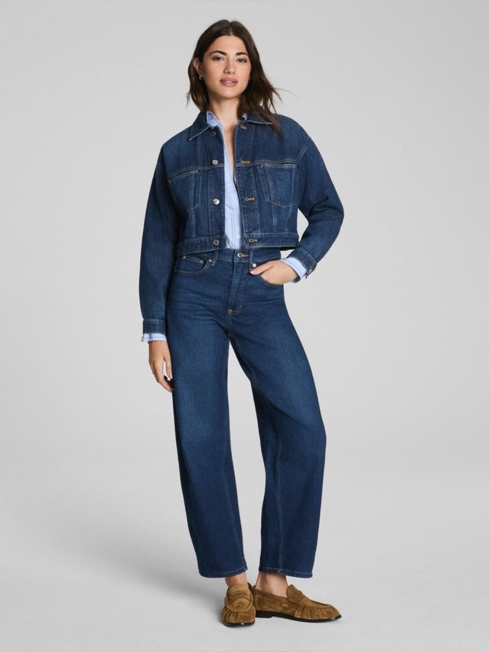NWOT Spanx Size L 360 Barrel Leg Jeans - Blue